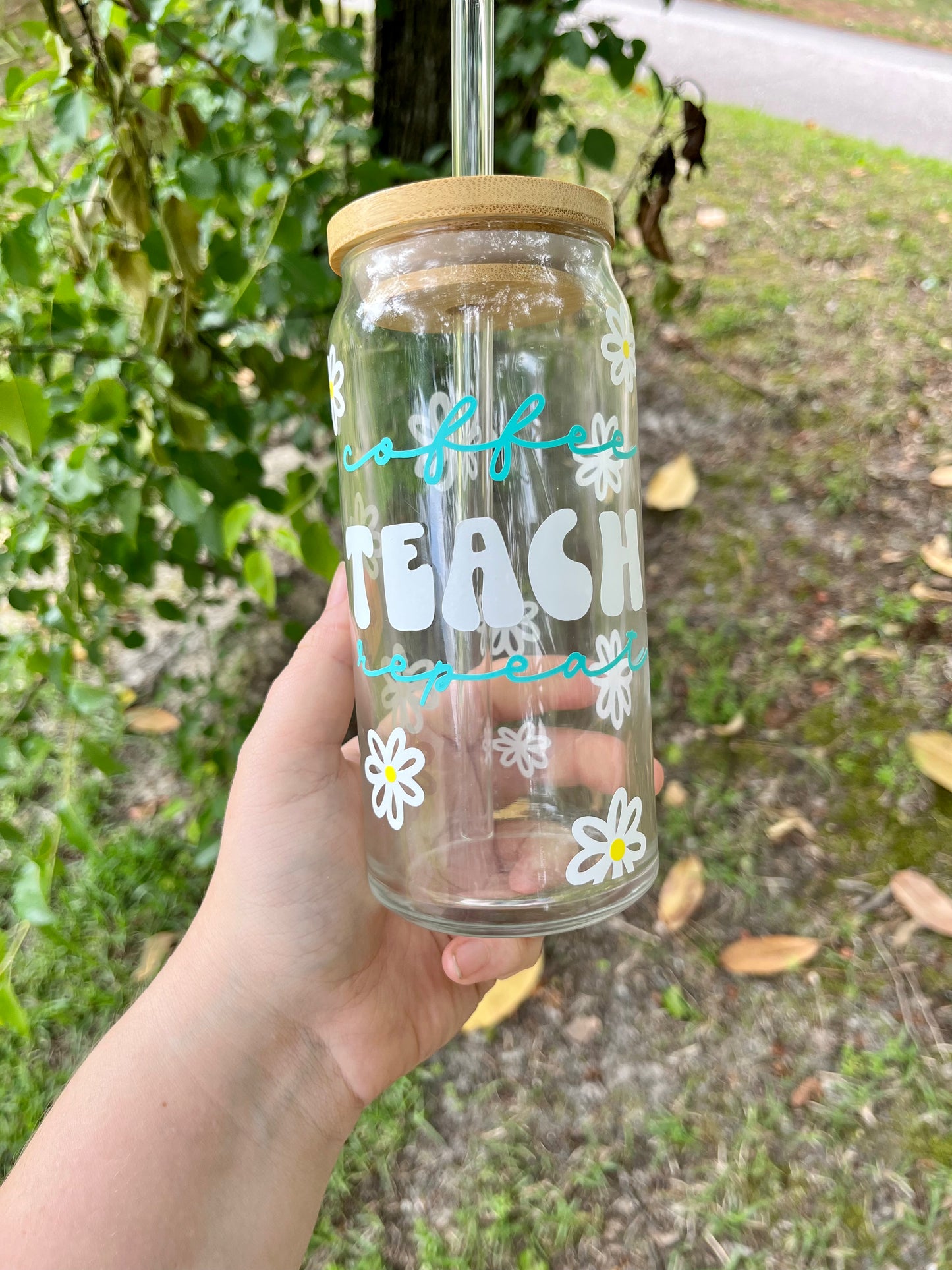 Coffee Teach Repeat Glass