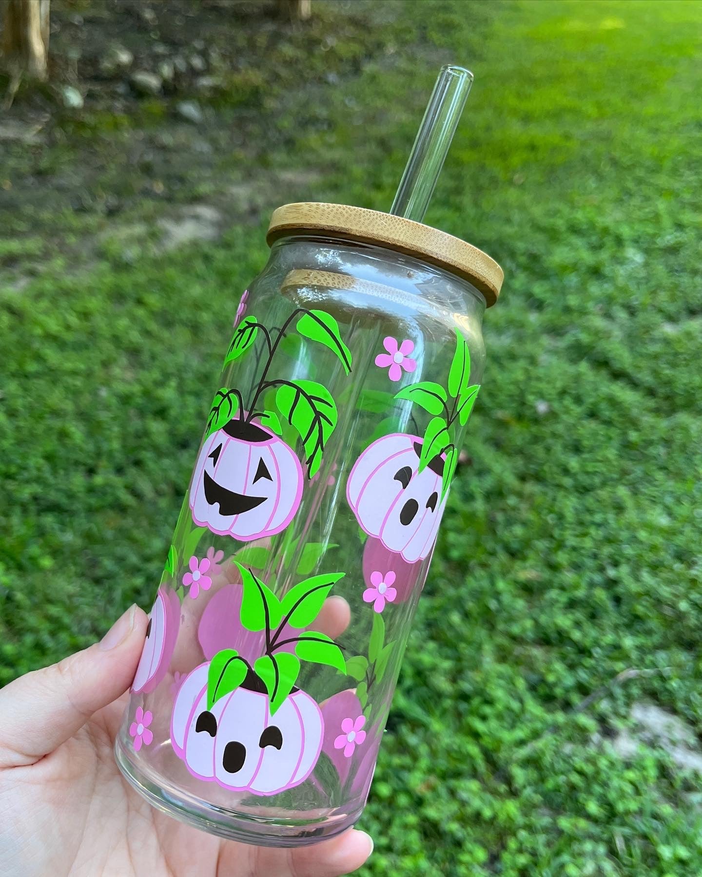 Pink Pumpkin Planter Glass