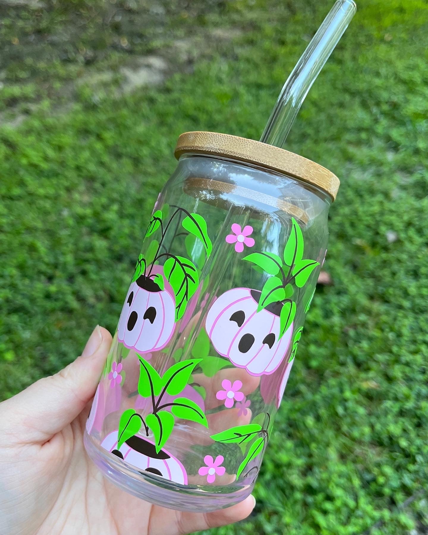 Pink Pumpkin Planter Glass