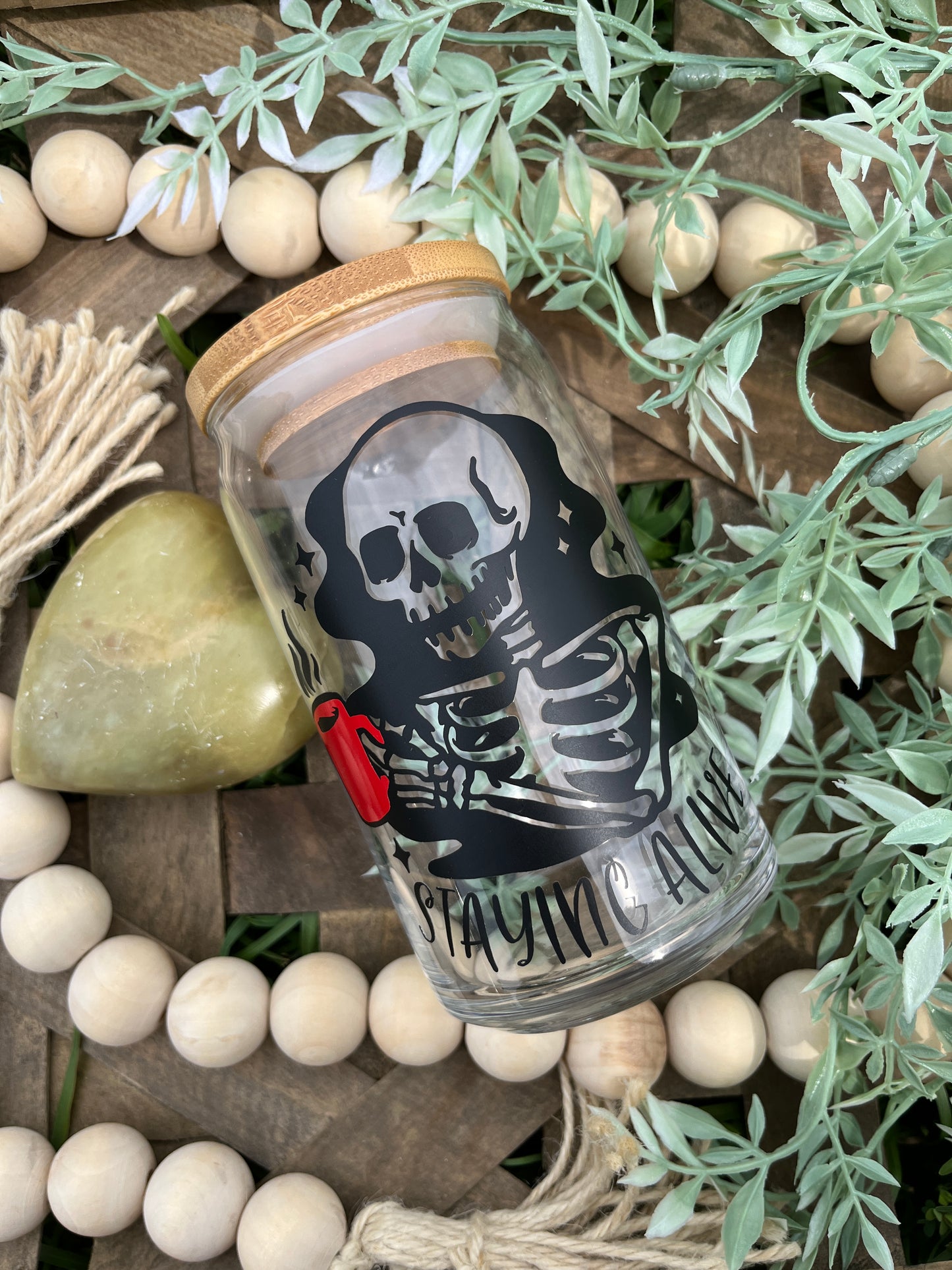 Staying Alive Skeleton Beer Can Glass